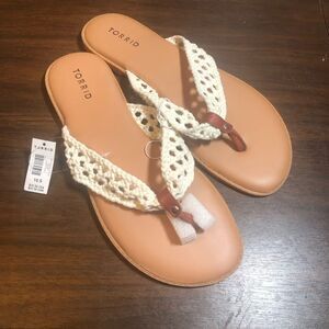 Torrid Cream and Brown Macrame Sandals
